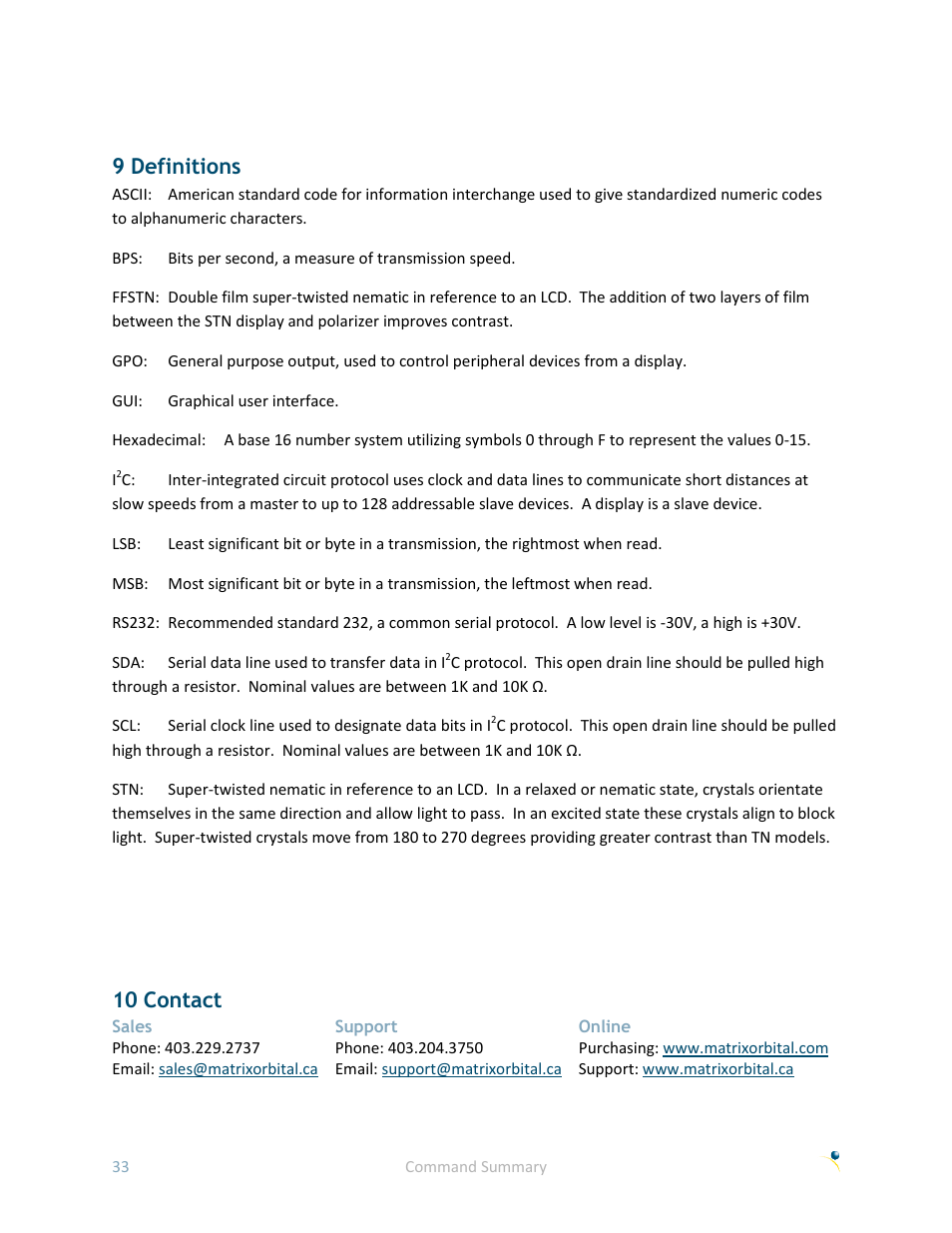 9 definitions, 10 contact, Se contact | Matrix Orbital LK162B-7T User Manual | Page 37 / 37