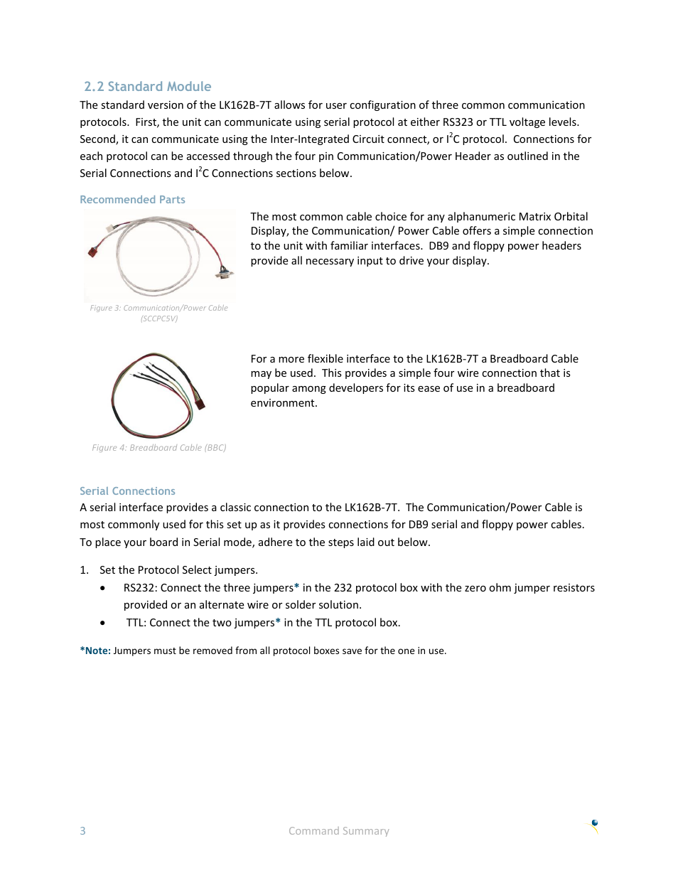 2 standard module, Recommended parts, Serial connections | Matrix Orbital LK162B-7T User Manual | Page 7 / 37