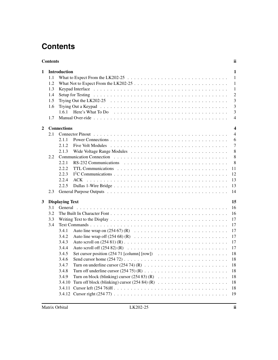 Matrix Orbital LK202-25 Legacy User Manual | Page 2 / 50