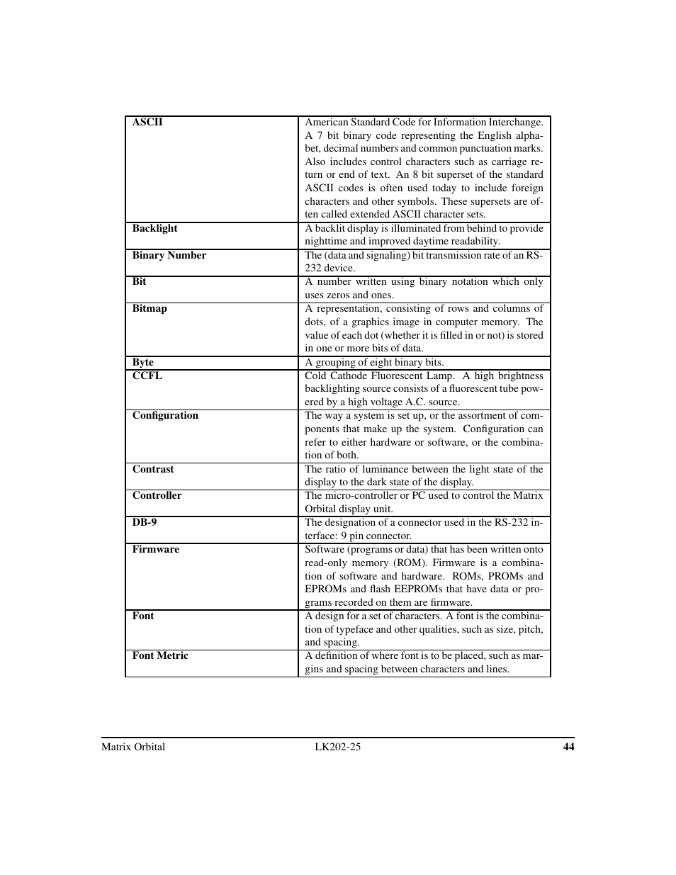 Matrix Orbital LK202-25 Legacy User Manual | Page 48 / 50