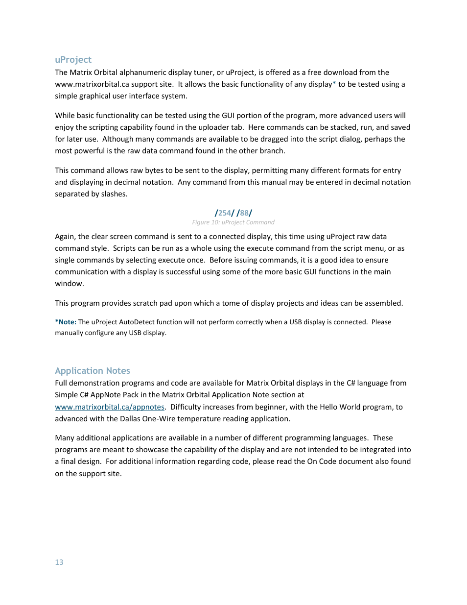 Uproject, Application notes | Matrix Orbital LK204-25 User Manual | Page 13 / 47