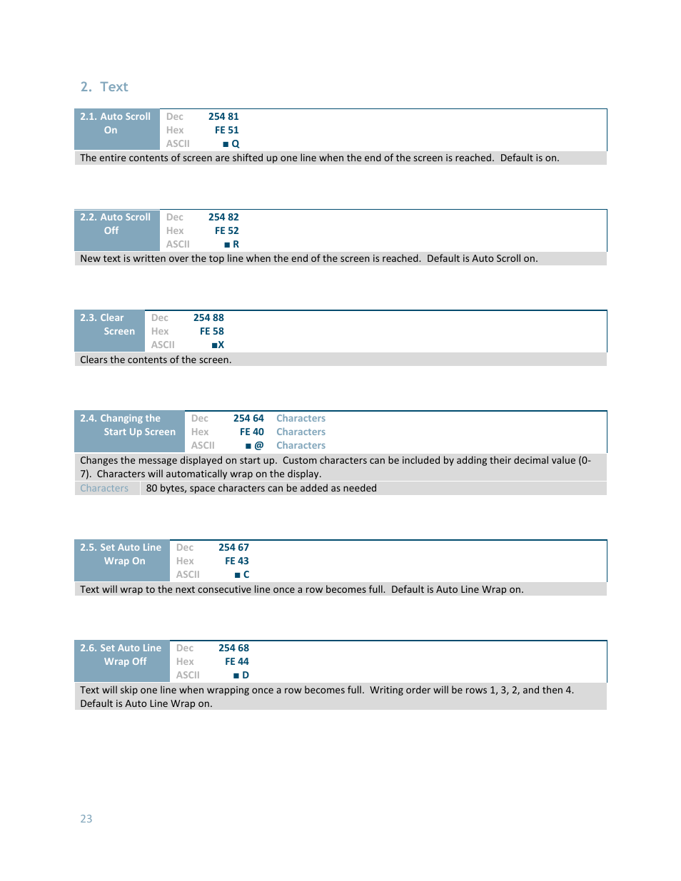 Text | Matrix Orbital LK204-25 User Manual | Page 23 / 47