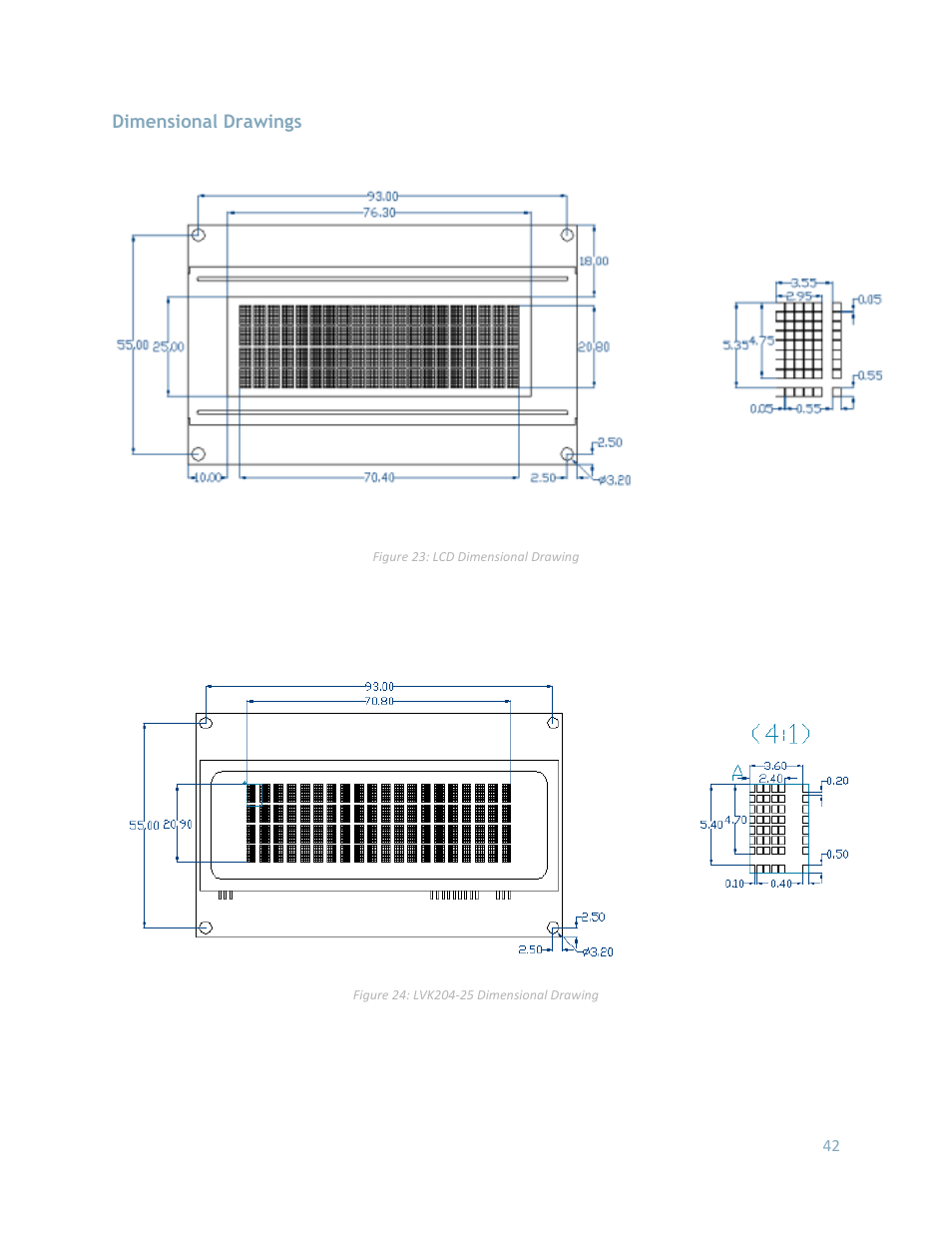 Dimensional drawings | Matrix Orbital LK204-25 User Manual | Page 42 / 47
