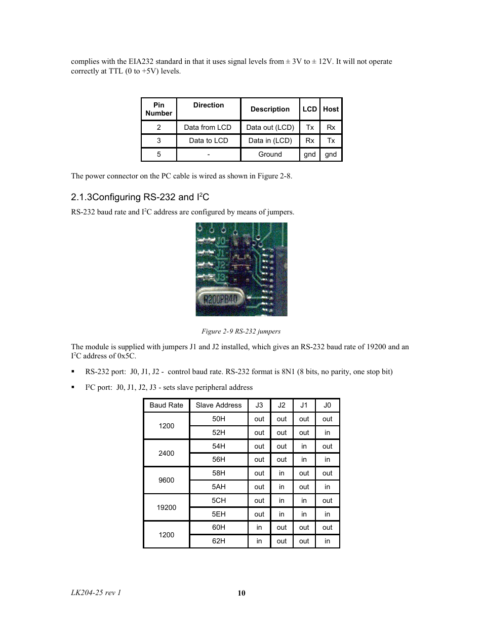 3configuring rs-232 and i2c, 3configuring rs-232 and i | Matrix Orbital LK204-25 Legacy User Manual | Page 10 / 33