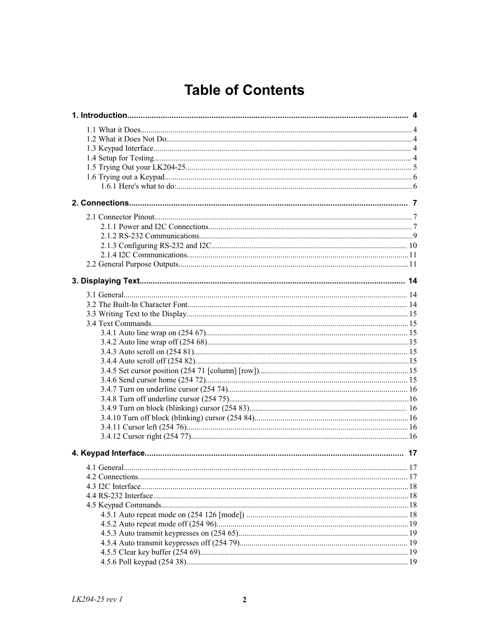 Matrix Orbital LK204-25 Legacy User Manual | Page 2 / 33