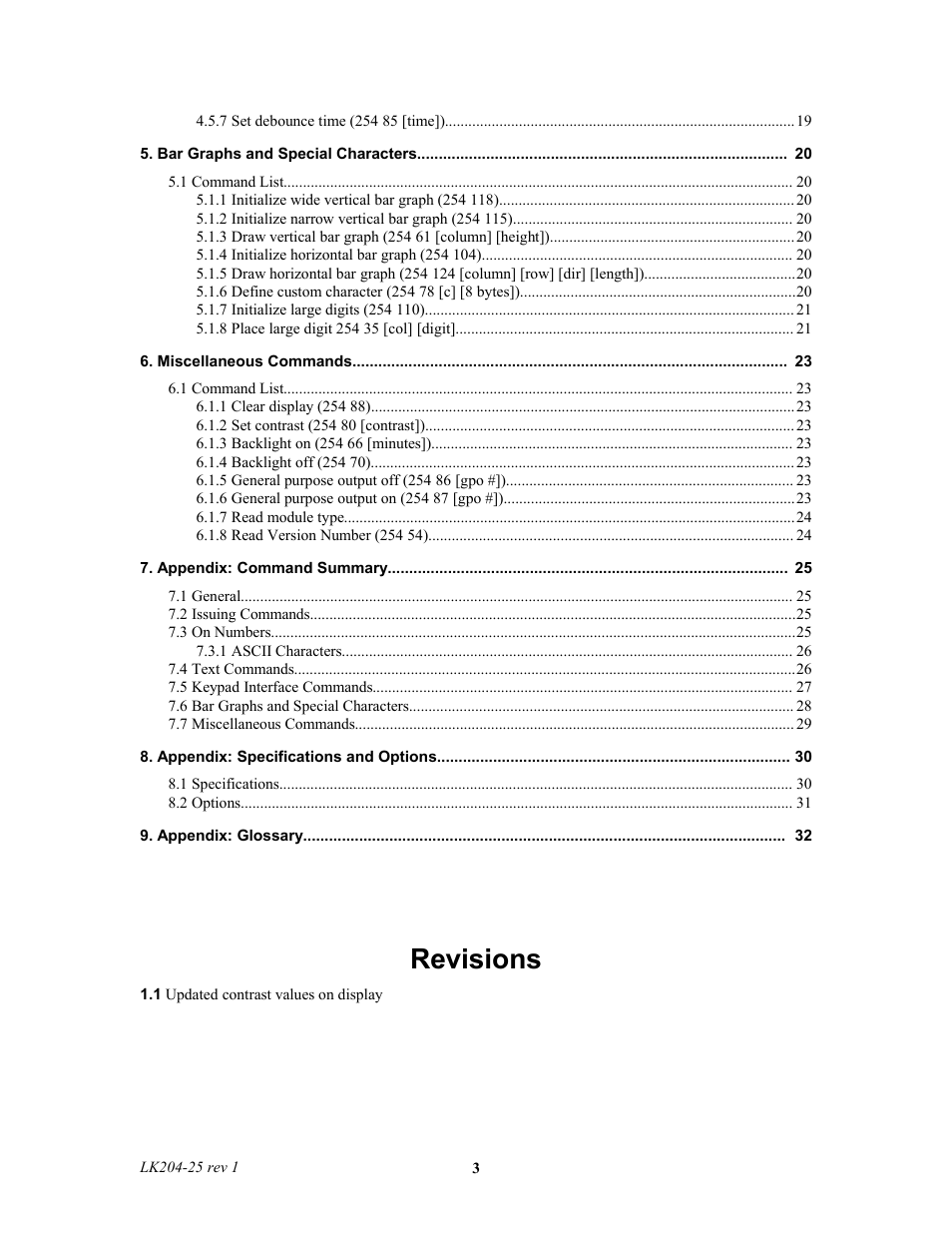 Revisions | Matrix Orbital LK204-25 Legacy User Manual | Page 3 / 33