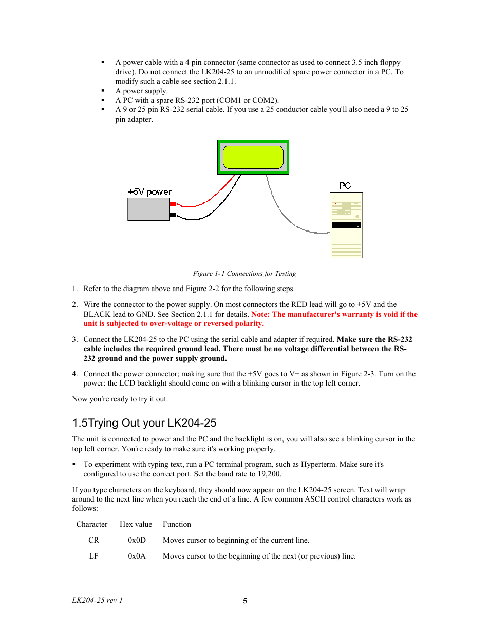 5trying out your lk204-25 | Matrix Orbital LK204-25 Legacy User Manual | Page 5 / 33