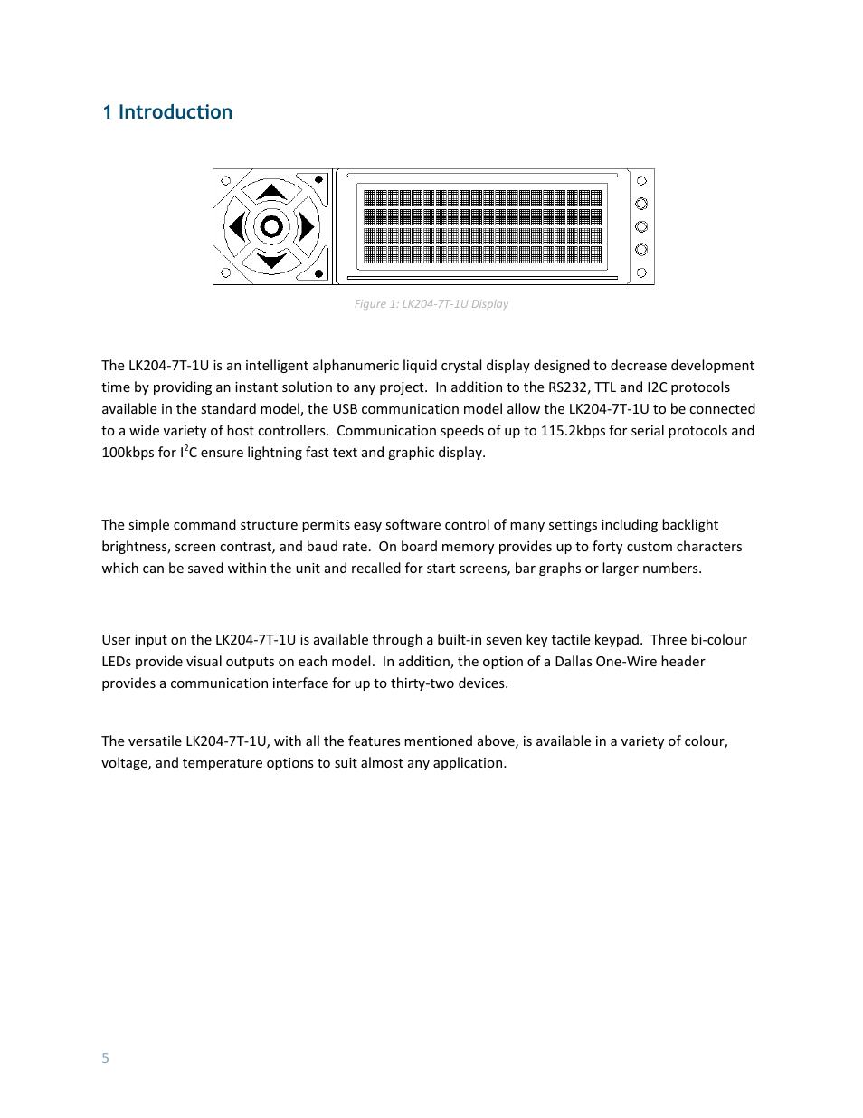 1 introduction | Matrix Orbital LK204-7T-1U User Manual | Page 5 / 40