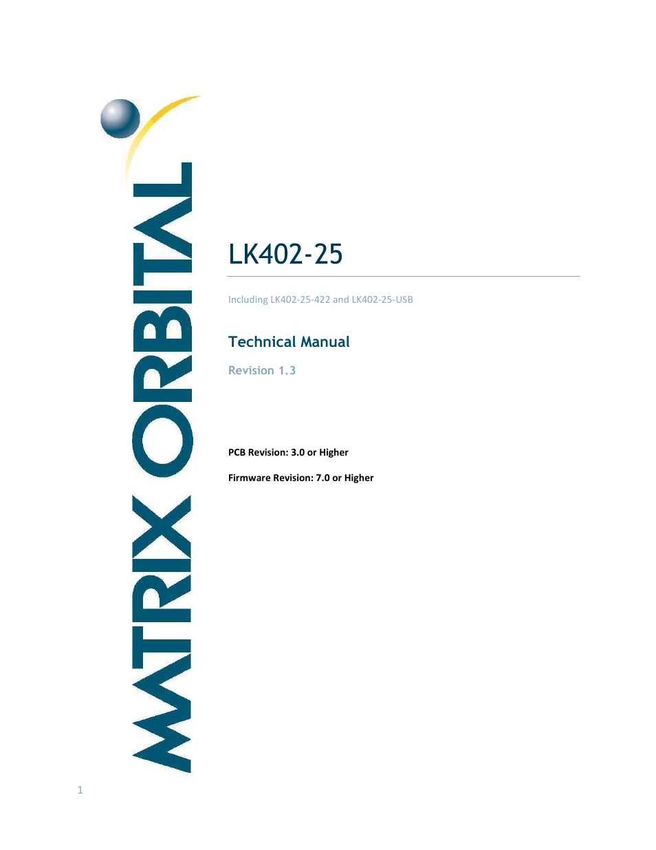 Matrix Orbital LK402-25 User Manual | 43 pages