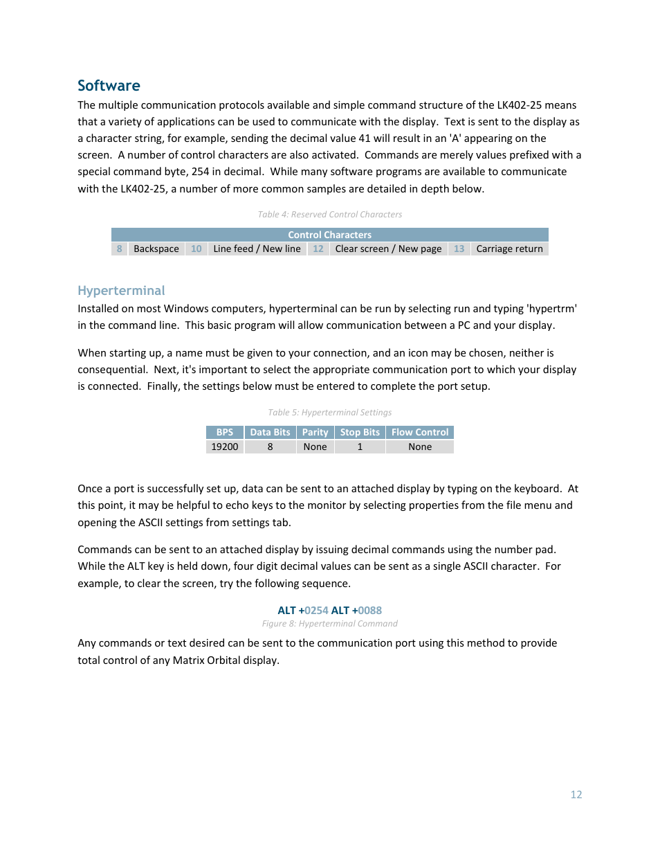 Software, Hyperterminal | Matrix Orbital LK402-25 User Manual | Page 12 / 43