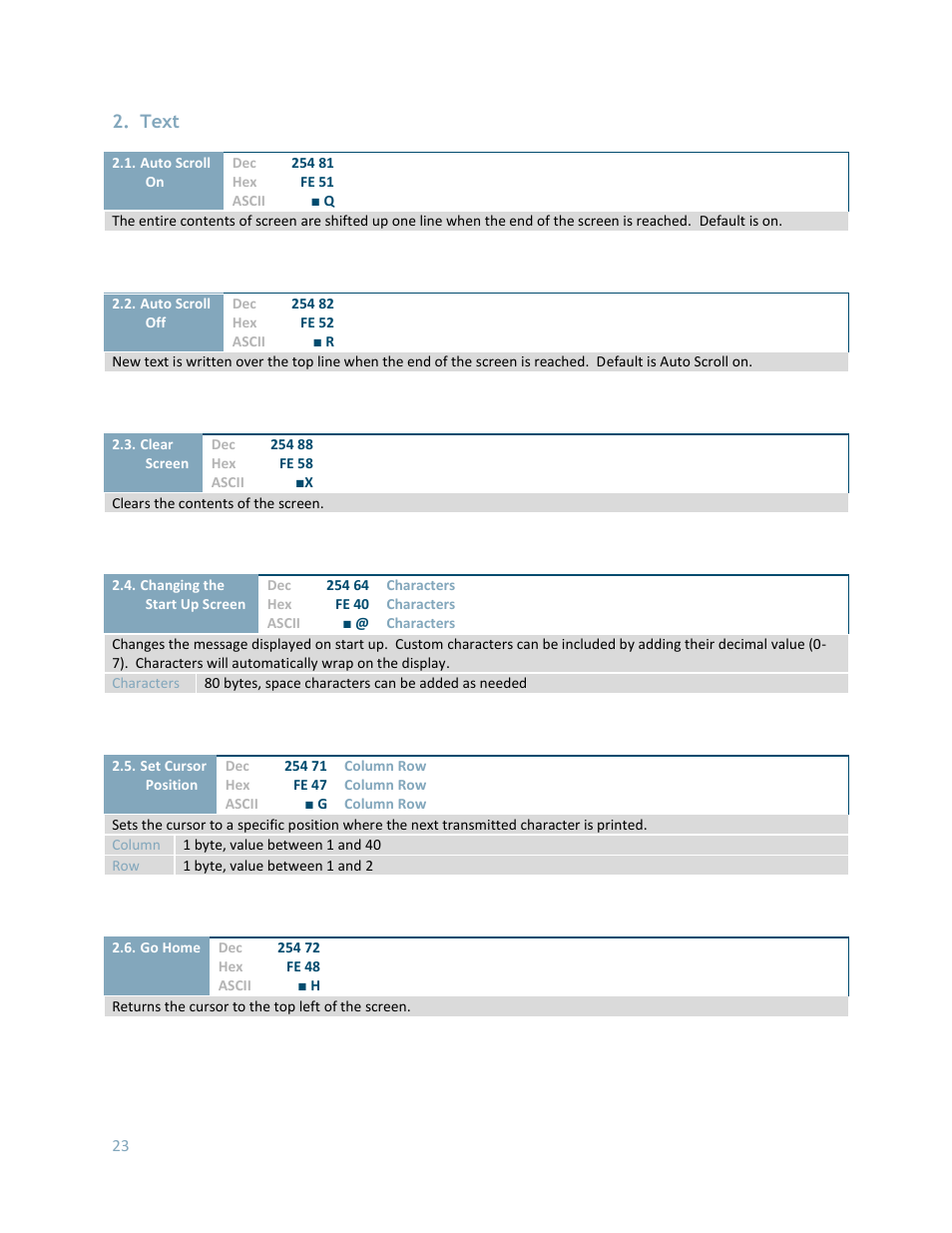 Text | Matrix Orbital LK402-25 User Manual | Page 23 / 43