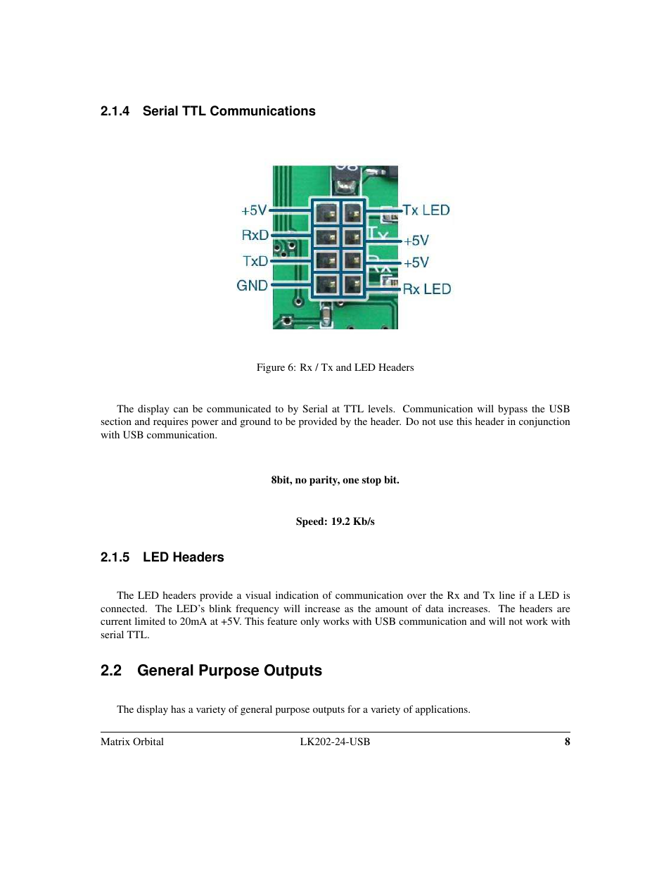 2 general purpose outputs | Matrix Orbital LK202-24-USB User Manual | Page 12 / 48