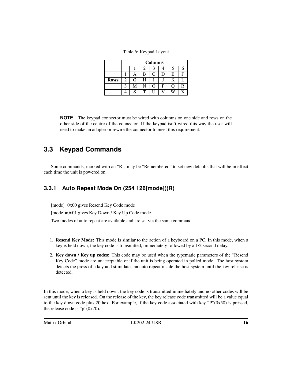 3 keypad commands | Matrix Orbital LK202-24-USB User Manual | Page 20 / 48