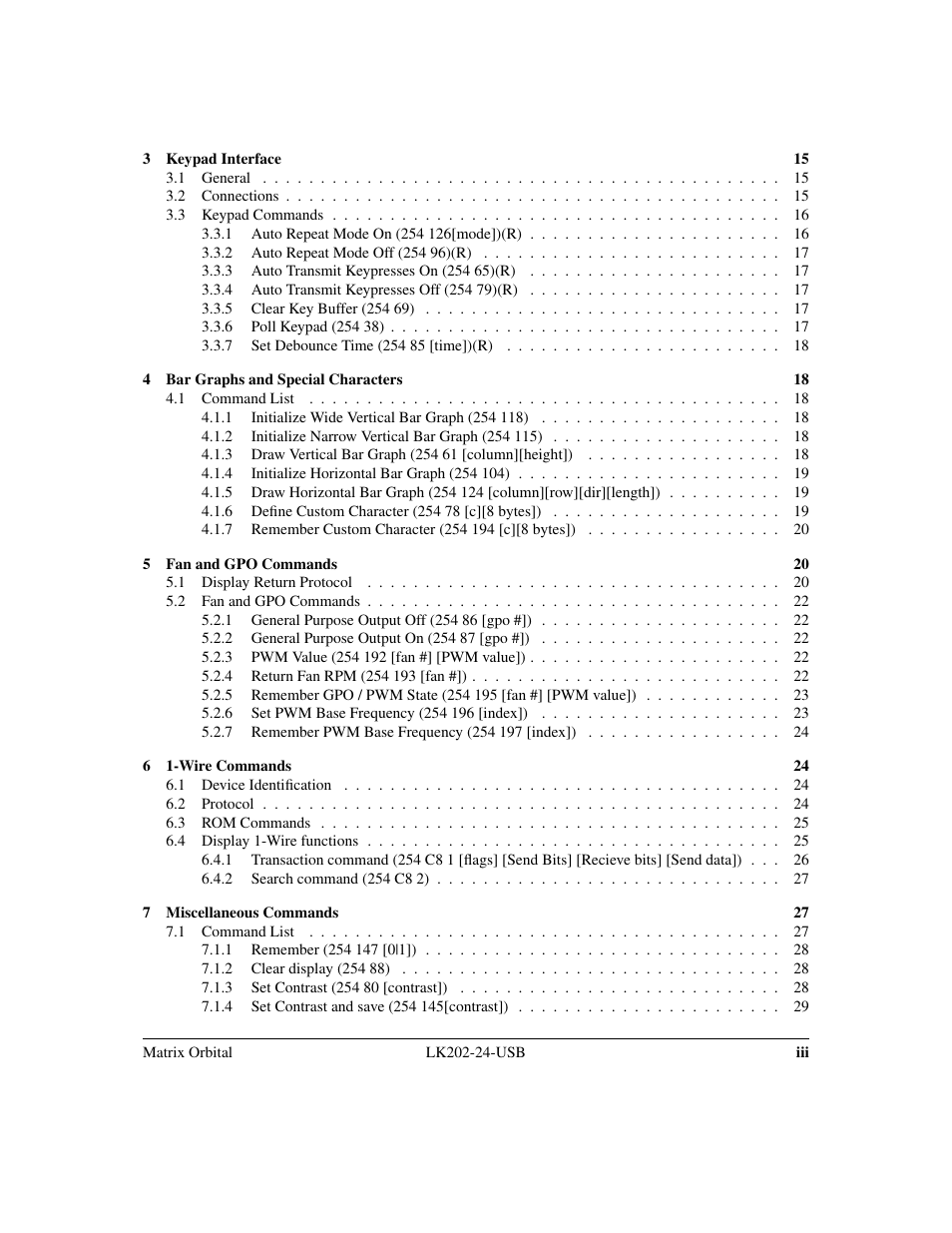 Matrix Orbital LK202-24-USB User Manual | Page 3 / 48