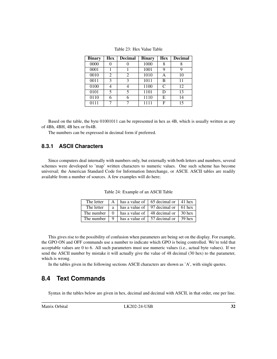 4 text commands | Matrix Orbital LK202-24-USB User Manual | Page 36 / 48