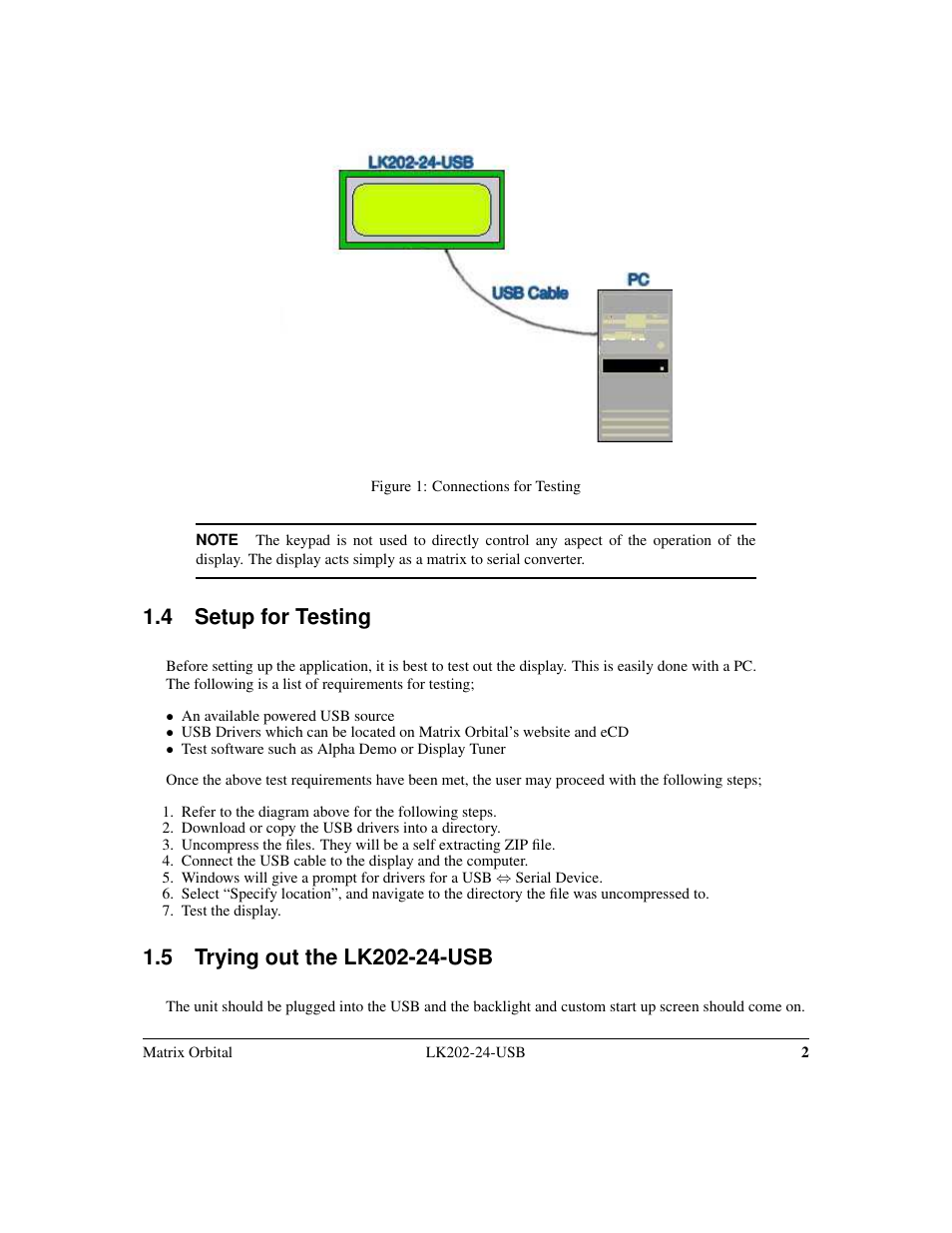 4 setup for testing | Matrix Orbital LK202-24-USB User Manual | Page 6 / 48