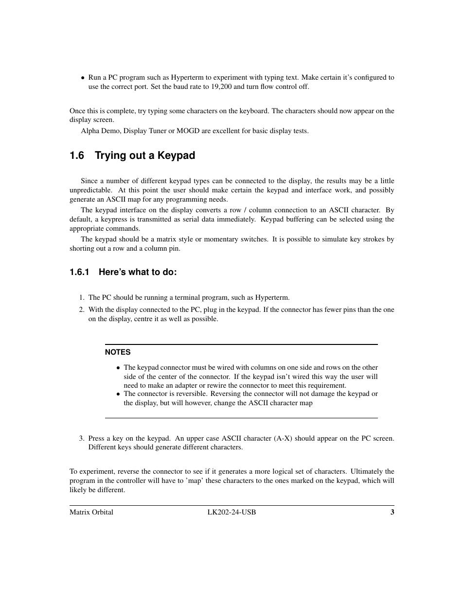 6 trying out a keypad | Matrix Orbital LK202-24-USB User Manual | Page 7 / 48