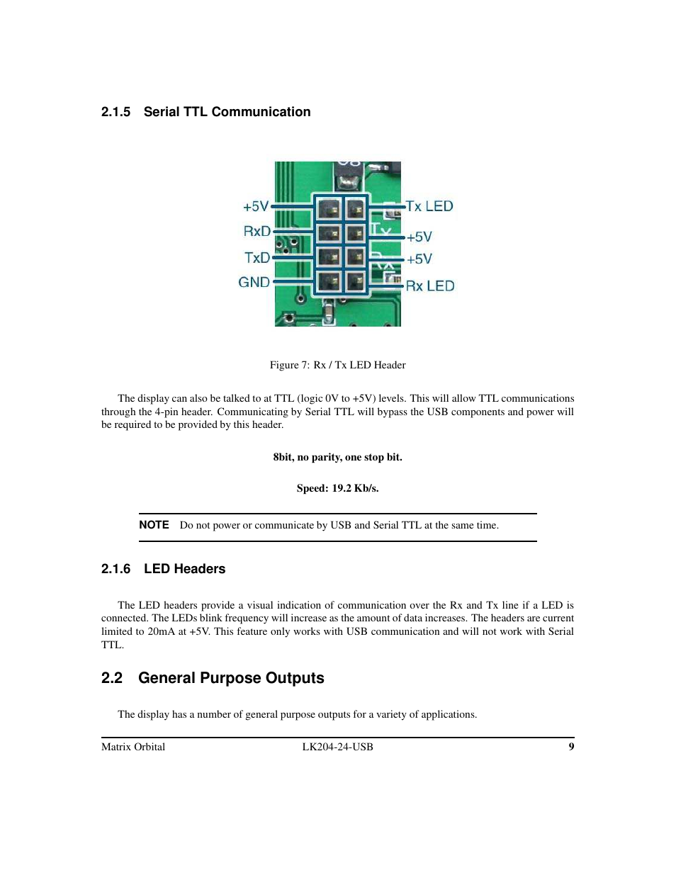 2 general purpose outputs | Matrix Orbital LK204-24-USB User Manual | Page 13 / 49
