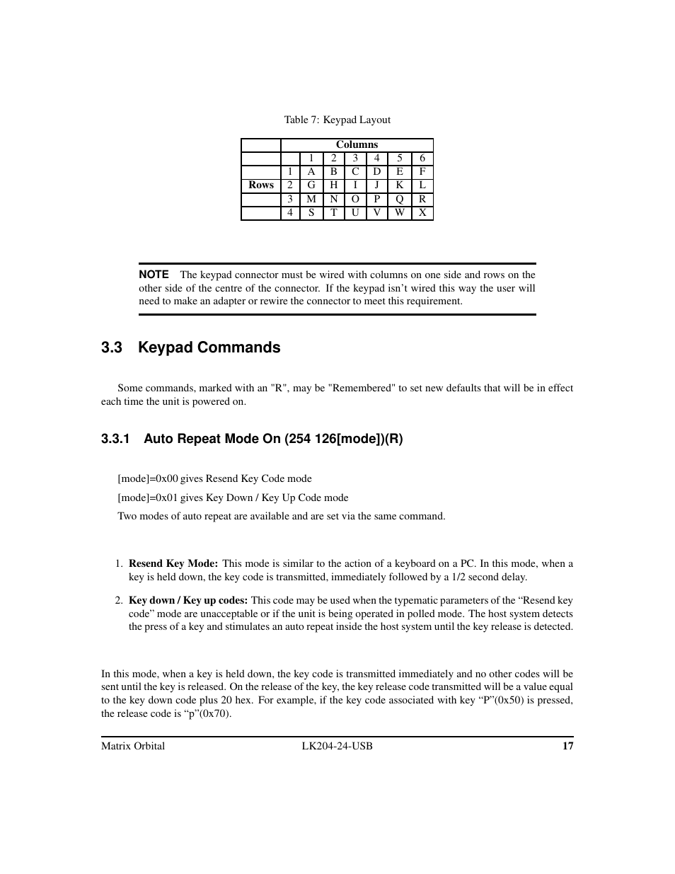 3 keypad commands | Matrix Orbital LK204-24-USB User Manual | Page 21 / 49