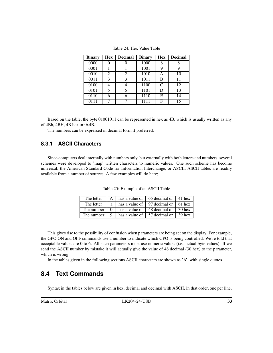 4 text commands | Matrix Orbital LK204-24-USB User Manual | Page 37 / 49