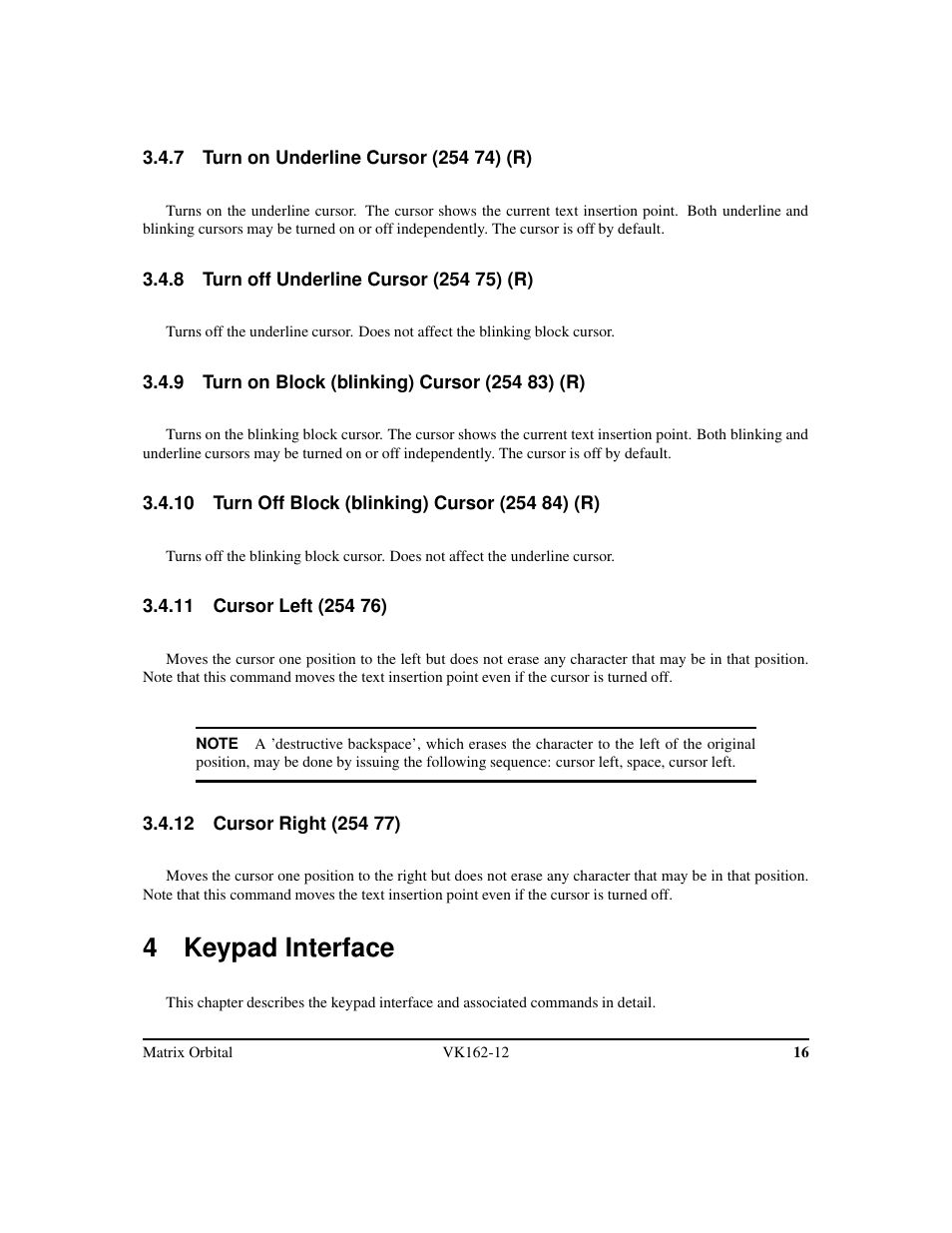 4 keypad interface | Matrix Orbital VK162-12 Legacy User Manual | Page 20 / 44