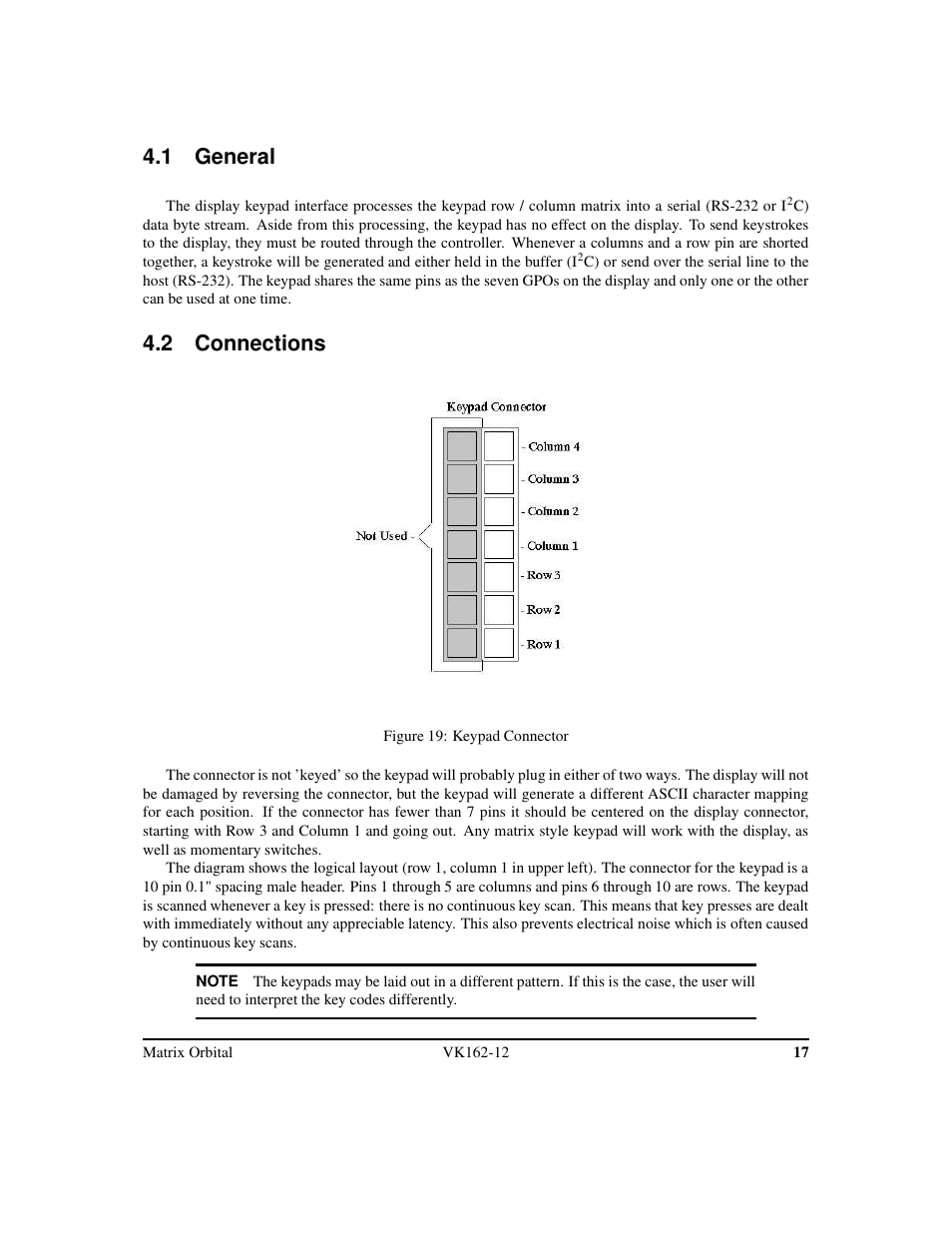 1 general, 2 connections | Matrix Orbital VK162-12 Legacy User Manual | Page 21 / 44