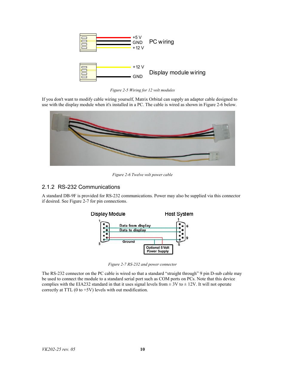Pc wiring display module wiring | Matrix Orbital VK202-25 Legacy User Manual | Page 10 / 35