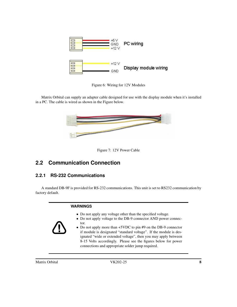 2 communication connection | Matrix Orbital VK202-25 Legacy User Manual | Page 12 / 49