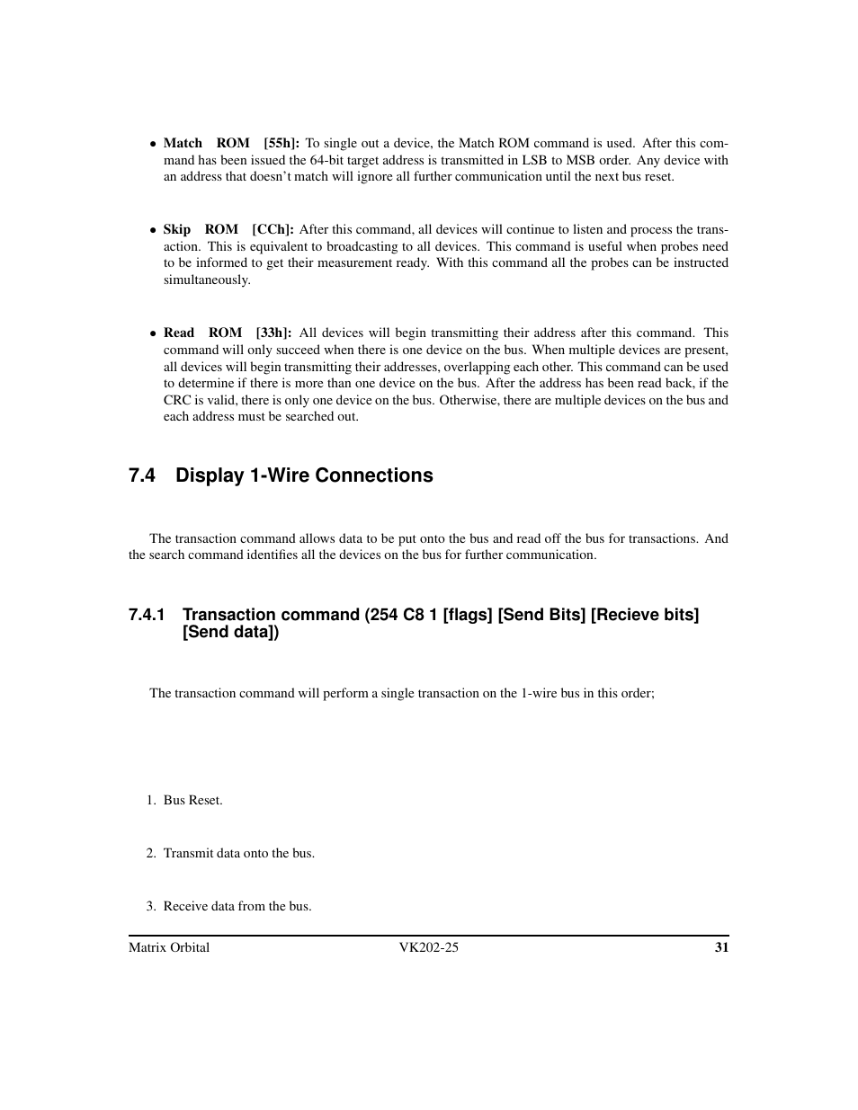 4 display 1-wire connections | Matrix Orbital VK202-25 Legacy User Manual | Page 35 / 49