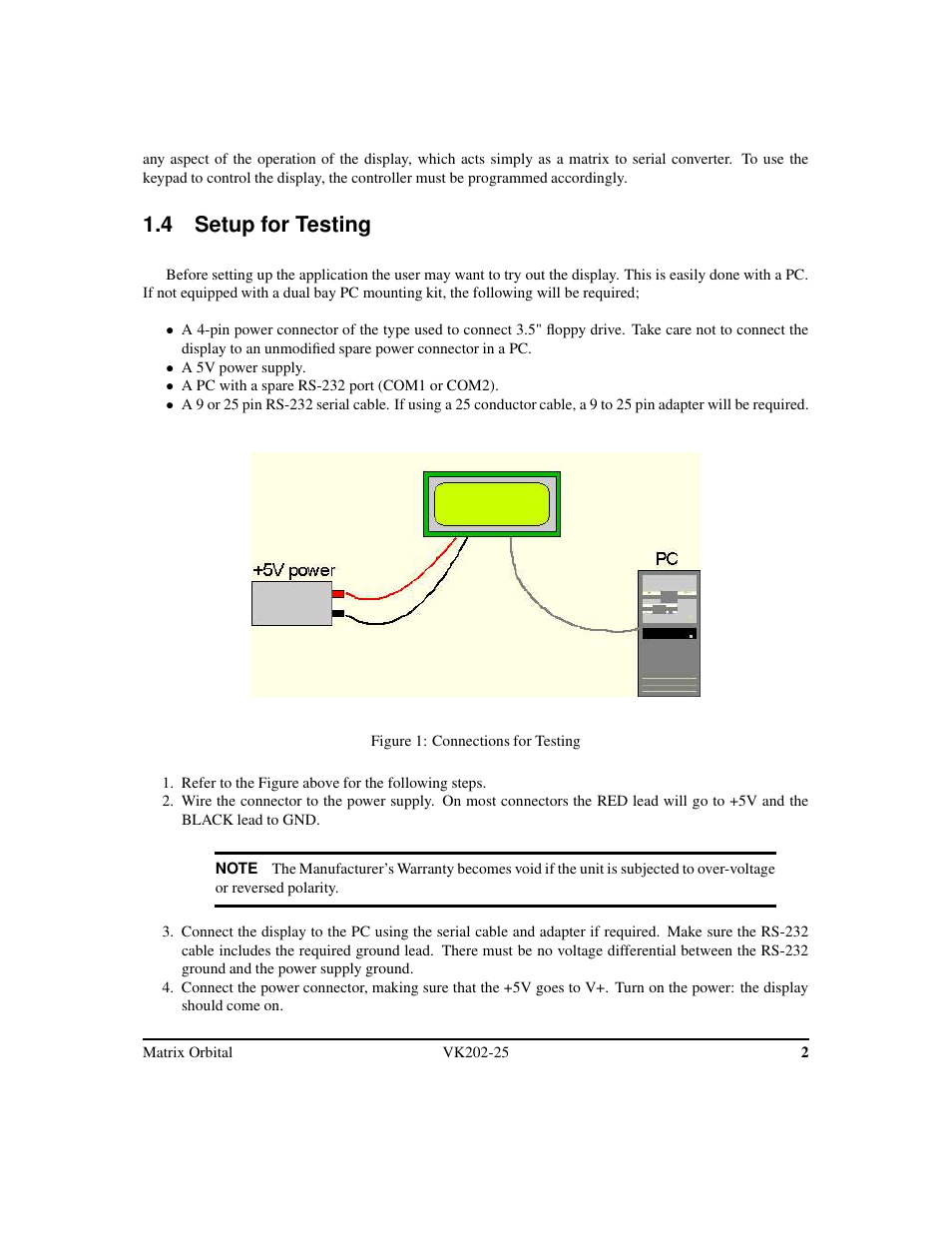 4 setup for testing | Matrix Orbital VK202-25 Legacy User Manual | Page 6 / 49