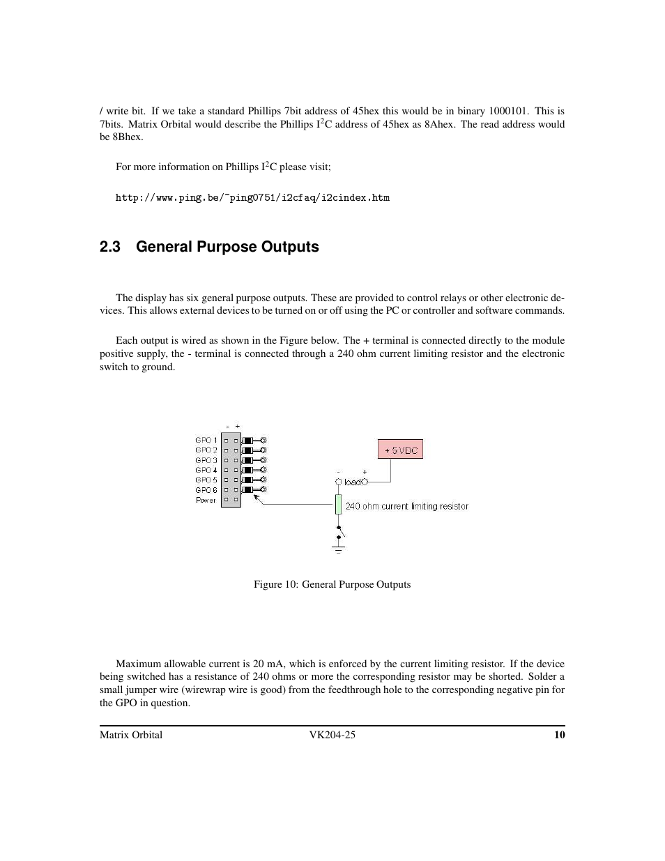 3 general purpose outputs | Matrix Orbital VK204-25 Legacy User Manual | Page 13 / 38