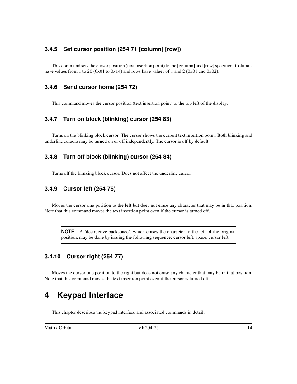 4 keypad interface | Matrix Orbital VK204-25 Legacy User Manual | Page 17 / 38