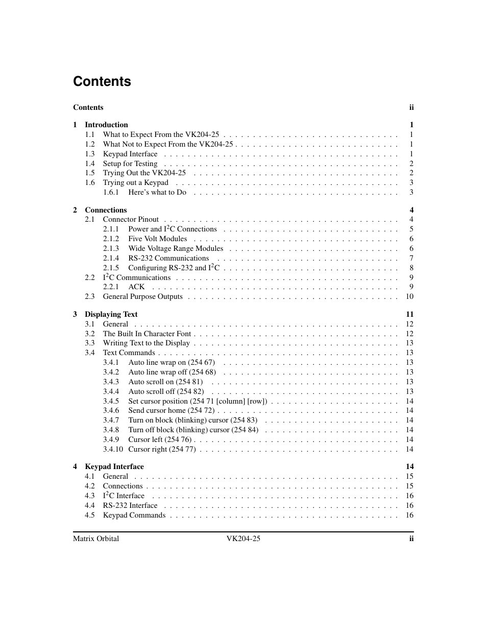 Matrix Orbital VK204-25 Legacy User Manual | Page 2 / 38