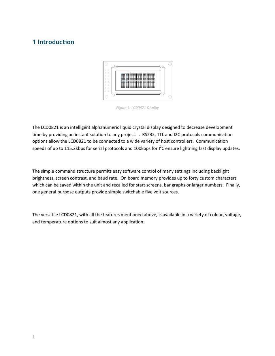1 introduction | Matrix Orbital LCD0821 User Manual | Page 5 / 31