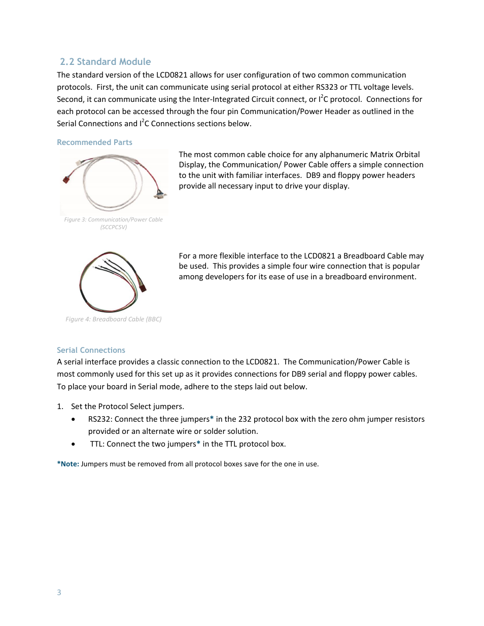 2 standard module, Recommended parts, Serial connections | Matrix Orbital LCD0821 User Manual | Page 7 / 31