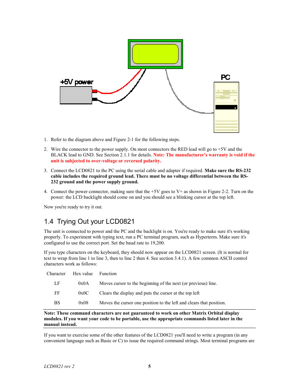 Matrix Orbital LCD0821 Legacy User Manual | Page 5 / 29