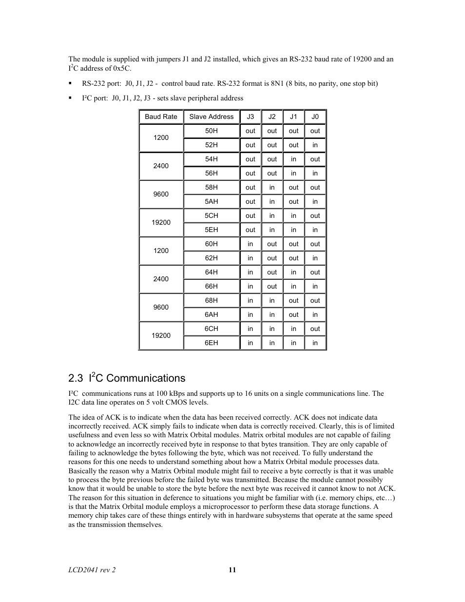 C communications | Matrix Orbital LCD2041 Legacy User Manual | Page 11 / 30