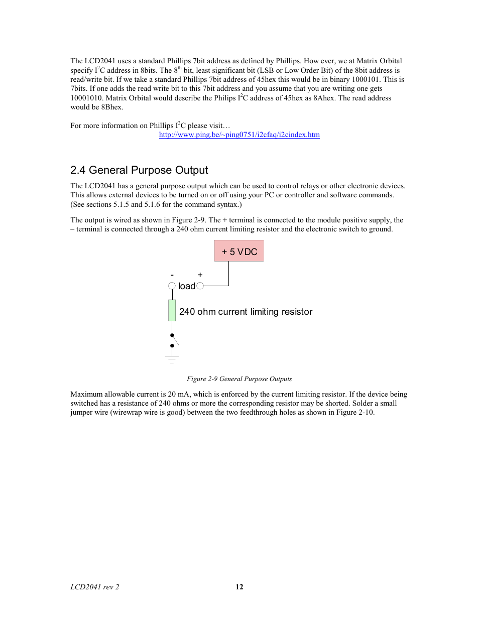 4 general purpose output | Matrix Orbital LCD2041 Legacy User Manual | Page 12 / 30