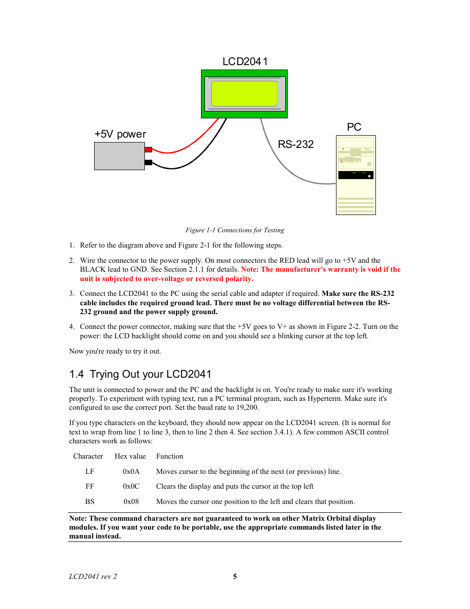 Matrix Orbital LCD2041 Legacy User Manual | Page 5 / 30
