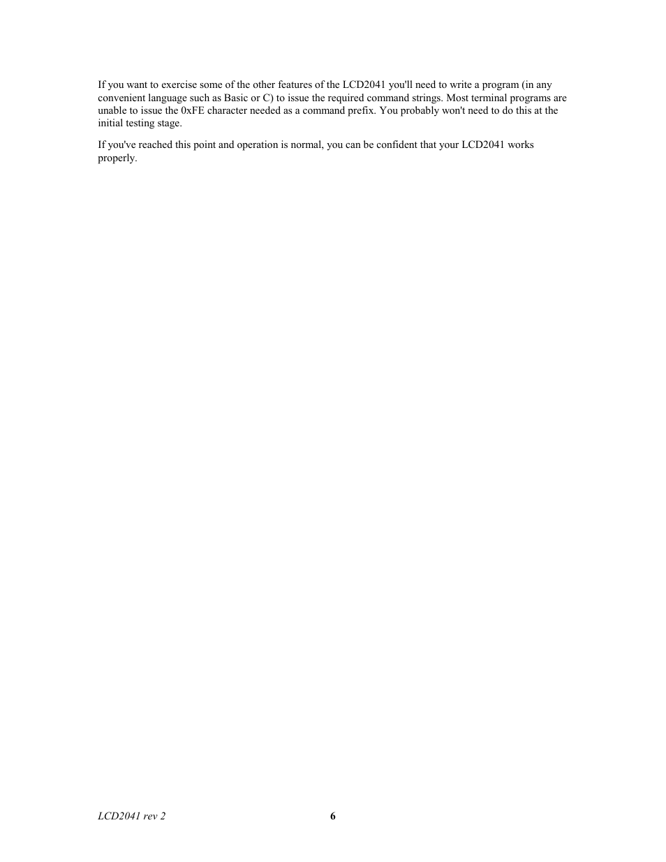 Matrix Orbital LCD2041 Legacy User Manual | Page 6 / 30