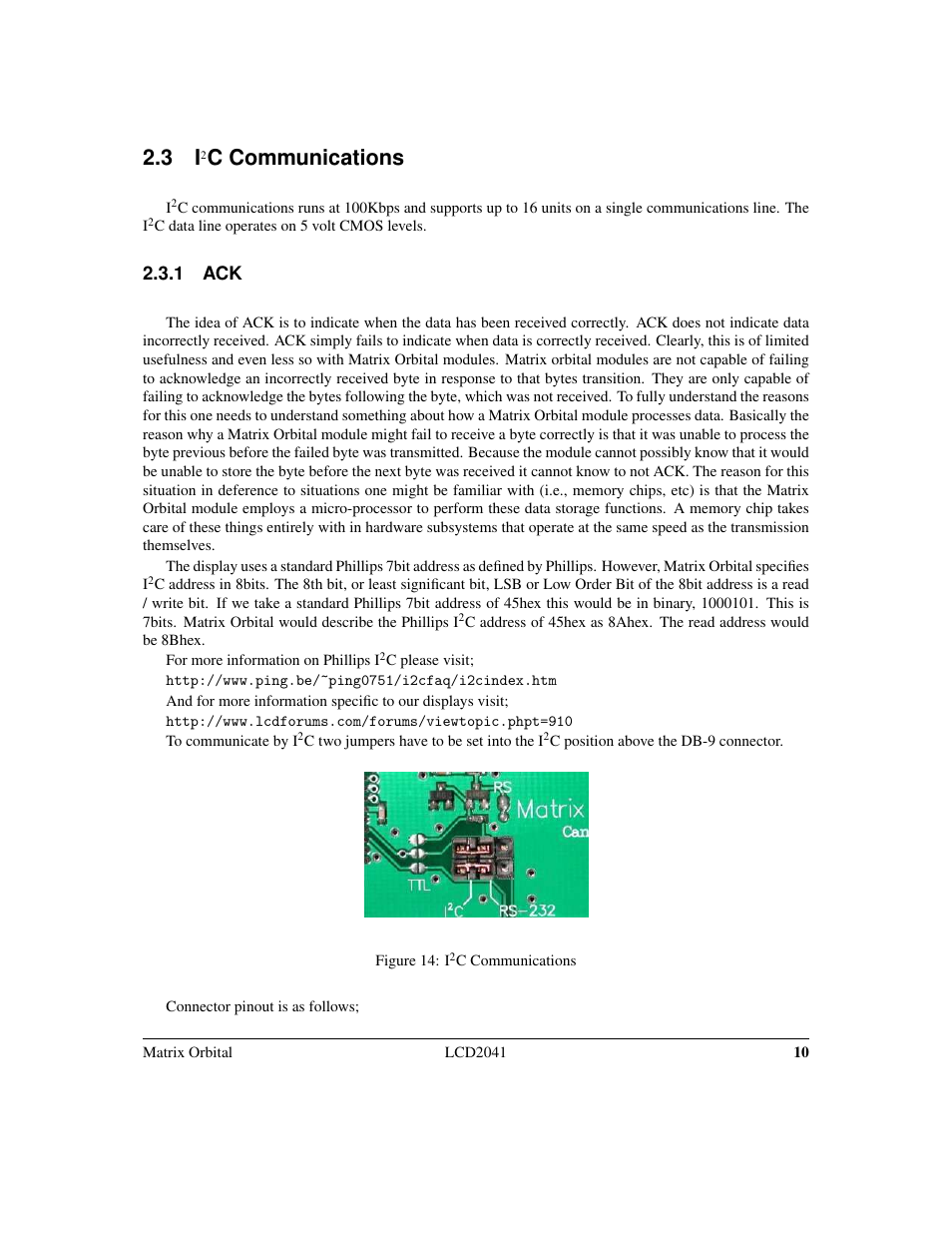 C communications, 1 ack | Matrix Orbital LCD2041 Legacy User Manual | Page 13 / 33