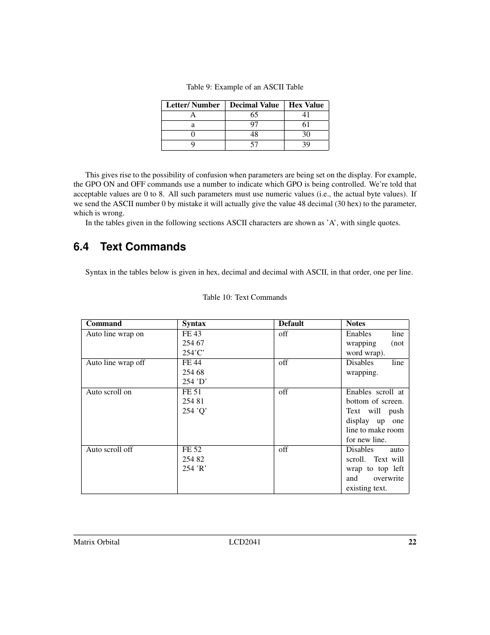4 text commands | Matrix Orbital LCD2041 Legacy User Manual | Page 25 / 33