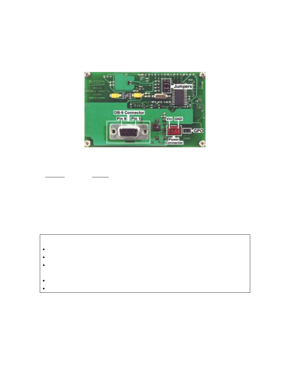 Warning, Connections and configuration, 1 connector pinout | Do not apply any power with reversed polarization | Matrix Orbital VFD2041 Legacy User Manual | Page 7 / 30