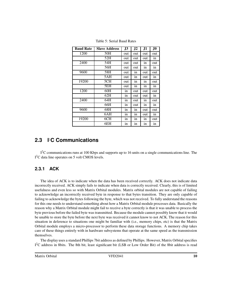 C communications | Matrix Orbital VFD2041 Legacy User Manual | Page 13 / 34