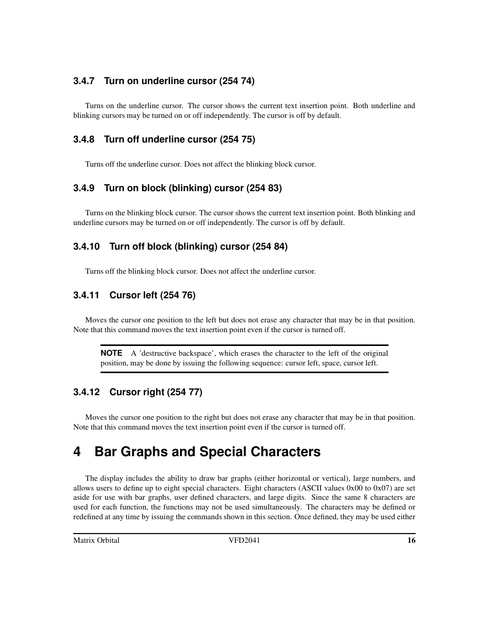 4 bar graphs and special characters | Matrix Orbital VFD2041 Legacy User Manual | Page 19 / 34