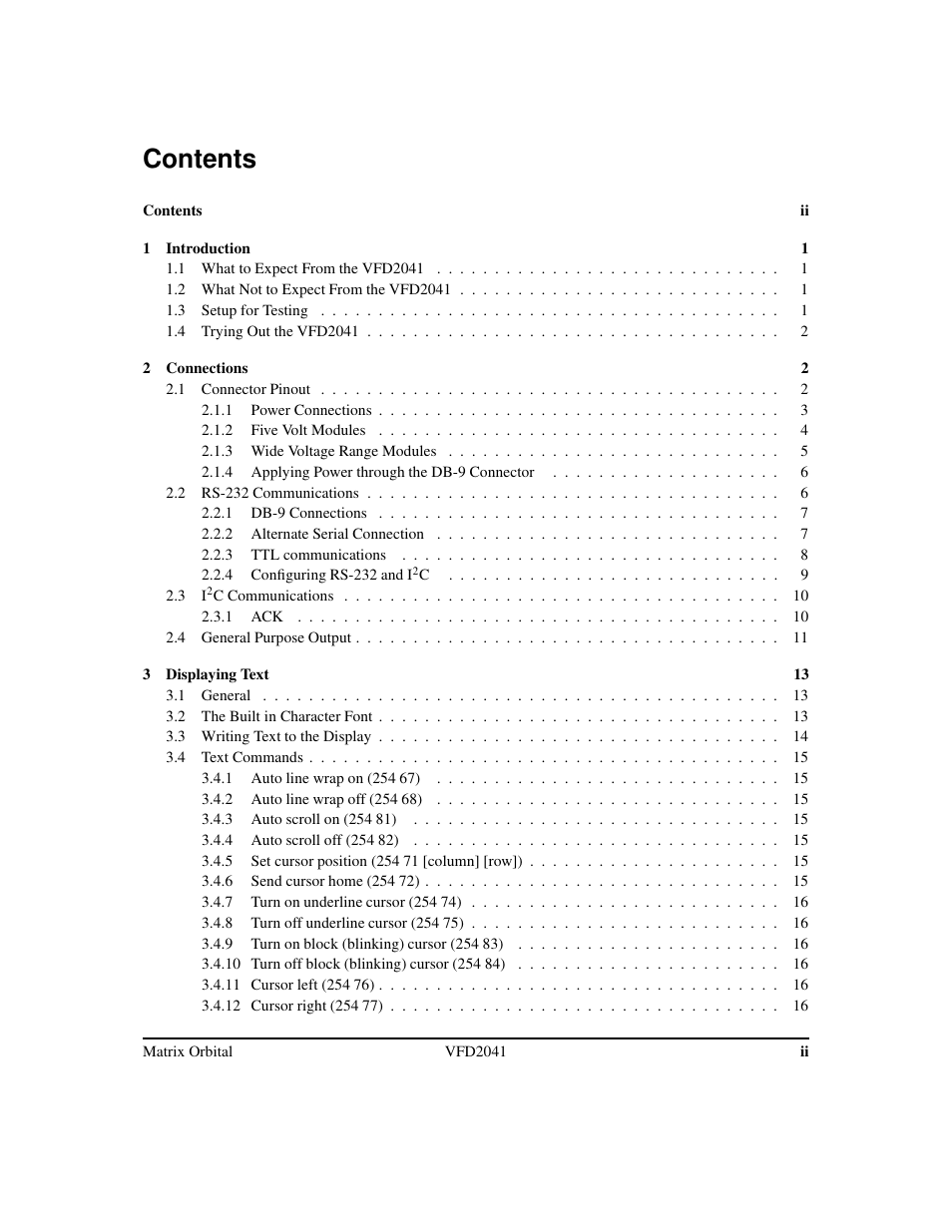 Matrix Orbital VFD2041 Legacy User Manual | Page 2 / 34