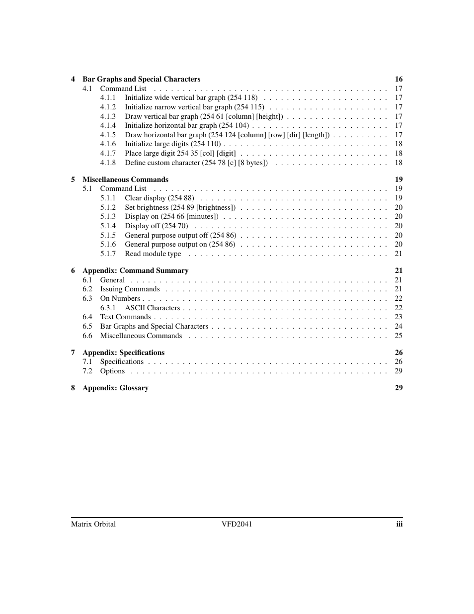 Matrix Orbital VFD2041 Legacy User Manual | Page 3 / 34