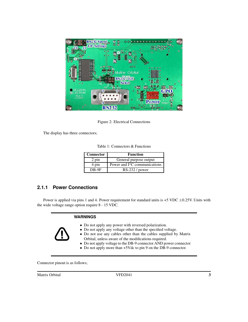 Matrix Orbital VFD2041 Legacy User Manual | Page 6 / 34
