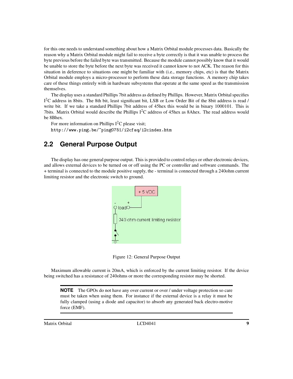 2 general purpose output | Matrix Orbital LCD/VFD Legacy User Manual | Page 12 / 34