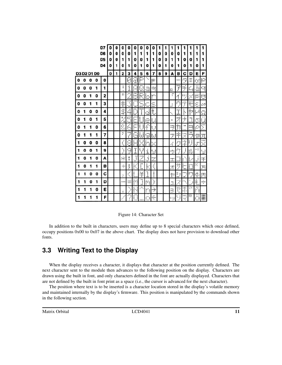 3 writing text to the display | Matrix Orbital LCD/VFD Legacy User Manual | Page 14 / 34